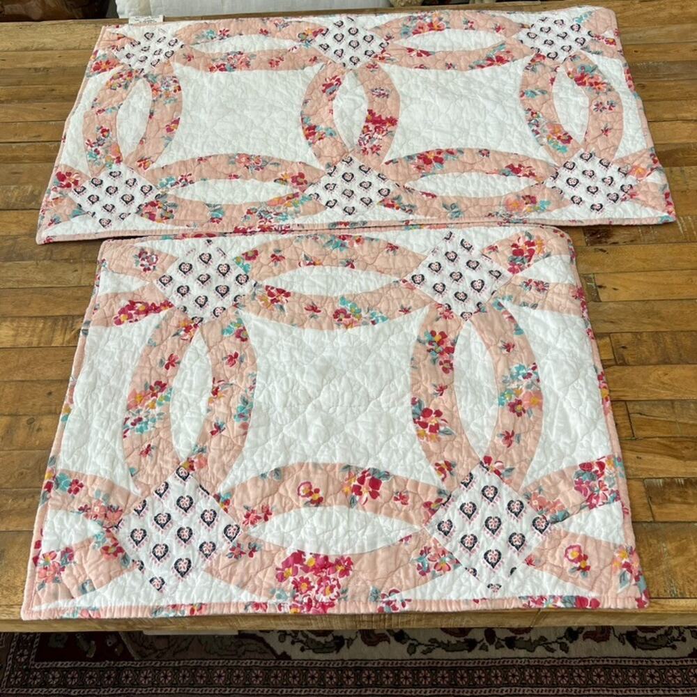 Vera Bradley Pillow Shams Set of 2 Pink Floral Geometric Quilted
